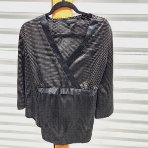 Lane Bryant Black and White Polka Dot Faux Wrap Blouse NWOT